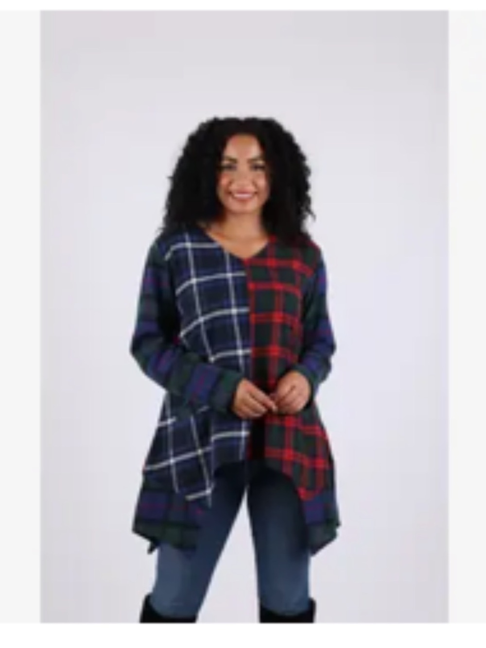 225703 Blue Plaid | Sacred Threads Bold Patchwork Tunic: Flannel | Size S/M-L/XL